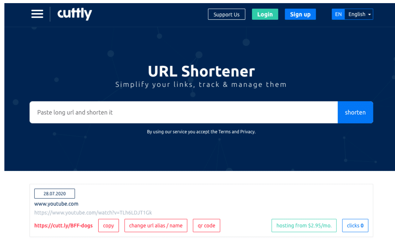 Cut.Ly customize URL shortener