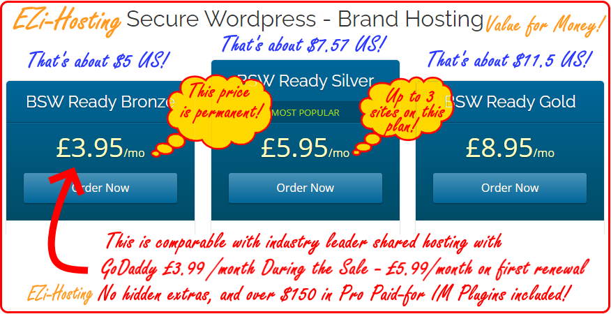 A hosting offer with an example of the Advantages of Shared Hosting shown via a costing table.