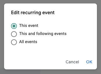 Edit Recurring Event to Save Only This Event