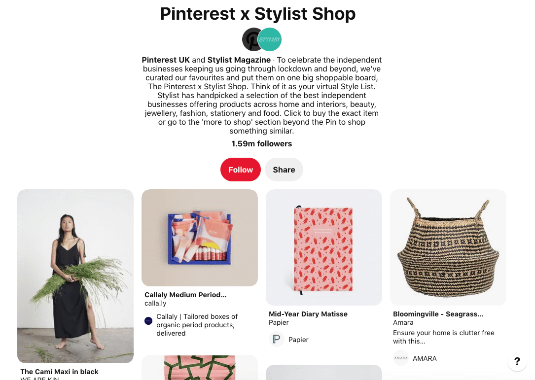 Pinterest x Stylist Magazine shop