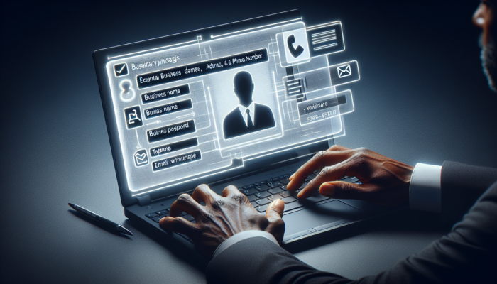 Person using laptop to claim business listing, entering details and selecting verification method.